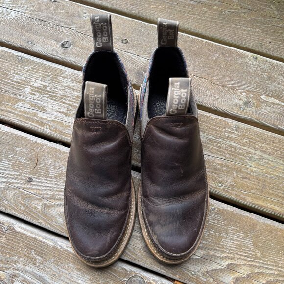 Georgia Boot Brown Leather and Blue Print Romeo Shoe GB00460 in Women's 10M - Picture 1 of 12